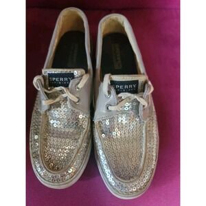 Womens Sperry Boat Shoes Sequined Size  9.5 Gray/Silver‎